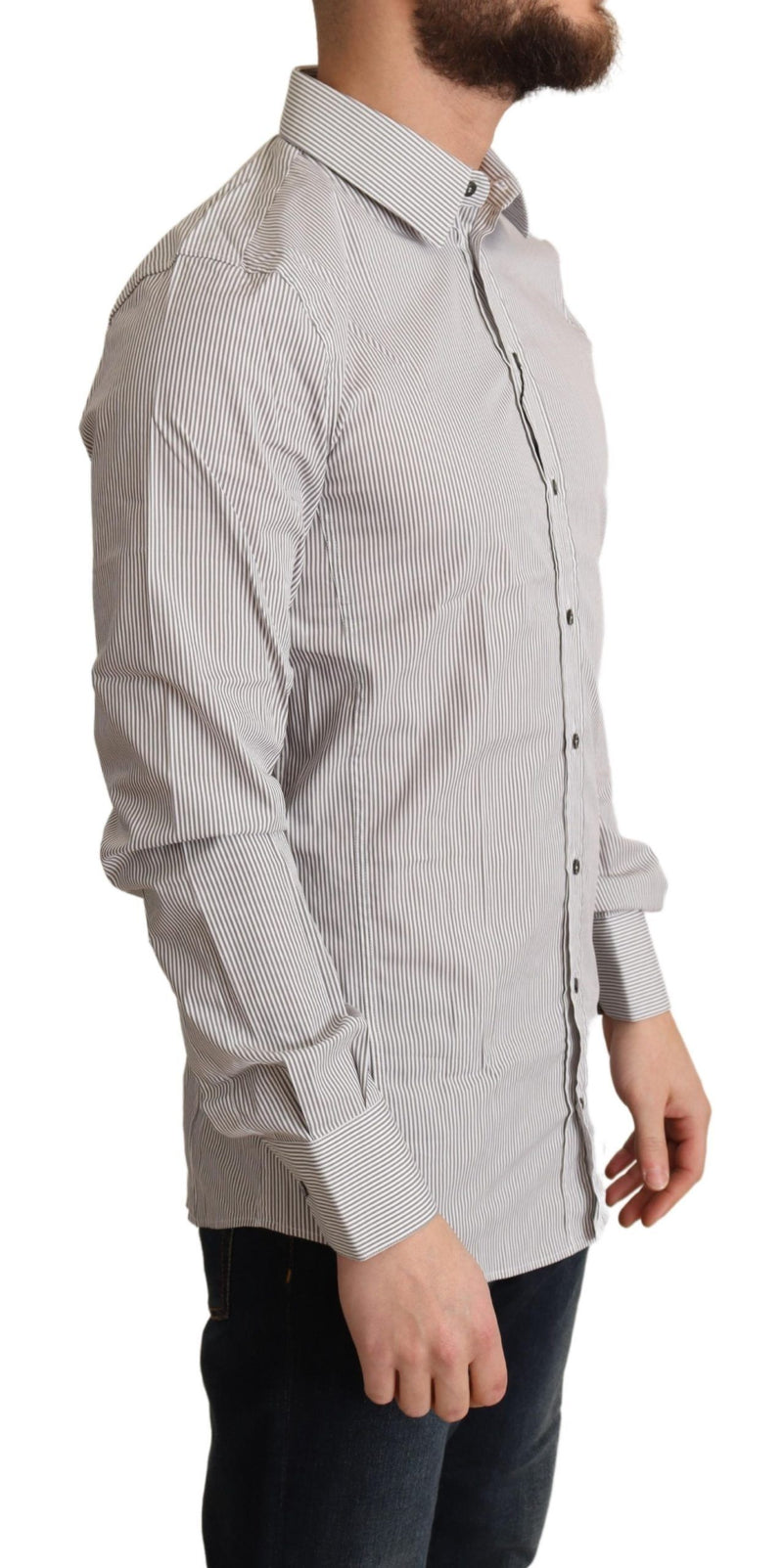 Elegant Gray Striped Slim Fit Dress Shirt Dolce & Gabbana