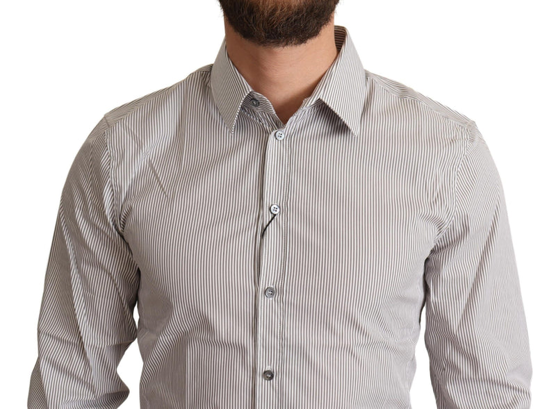 Elegant Gray Striped Slim Fit Dress Shirt Dolce & Gabbana