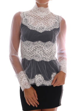 Elegant White Floral Lace Blouse Top Dolce & Gabbana