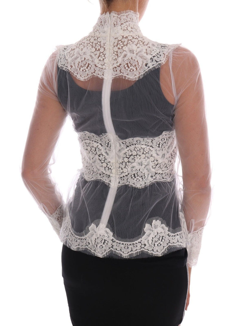 Elegant White Floral Lace Blouse Top Dolce & Gabbana