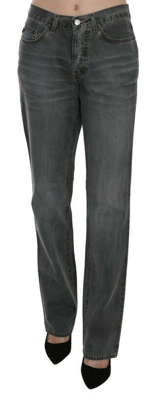 Chic Gray Mid Waist Straight Leg Jeans Just Cavalli