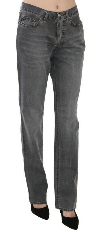 Chic Gray Mid Waist Straight Leg Jeans Just Cavalli