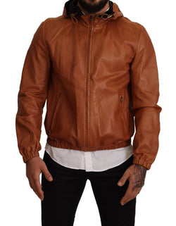 Elegant Brown Leather Bomber Jacket Dolce & Gabbana