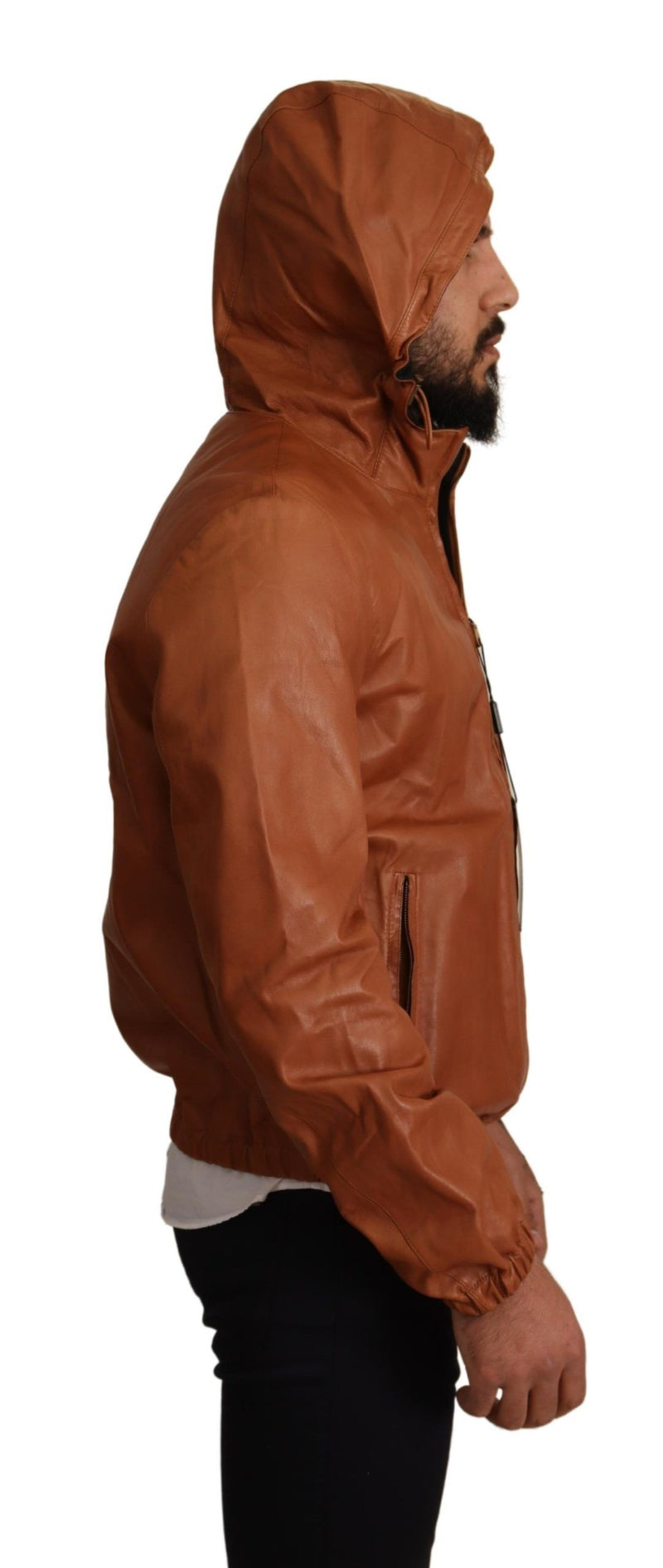 Elegant Brown Leather Bomber Jacket Dolce & Gabbana