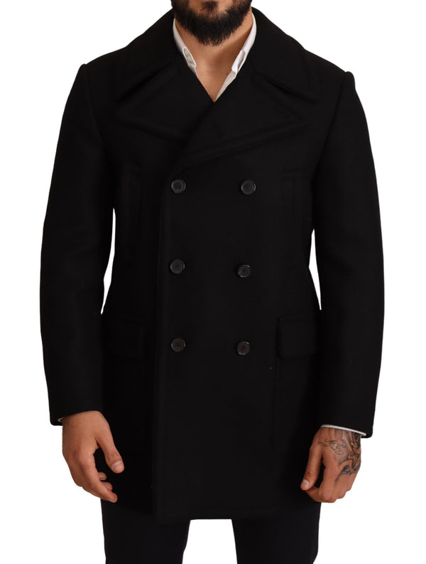 Elegant Black Double Breasted Trench Coat Dolce & Gabbana