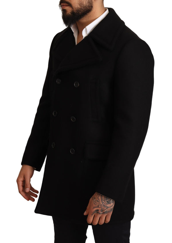 Elegant Black Double Breasted Trench Coat Dolce & Gabbana