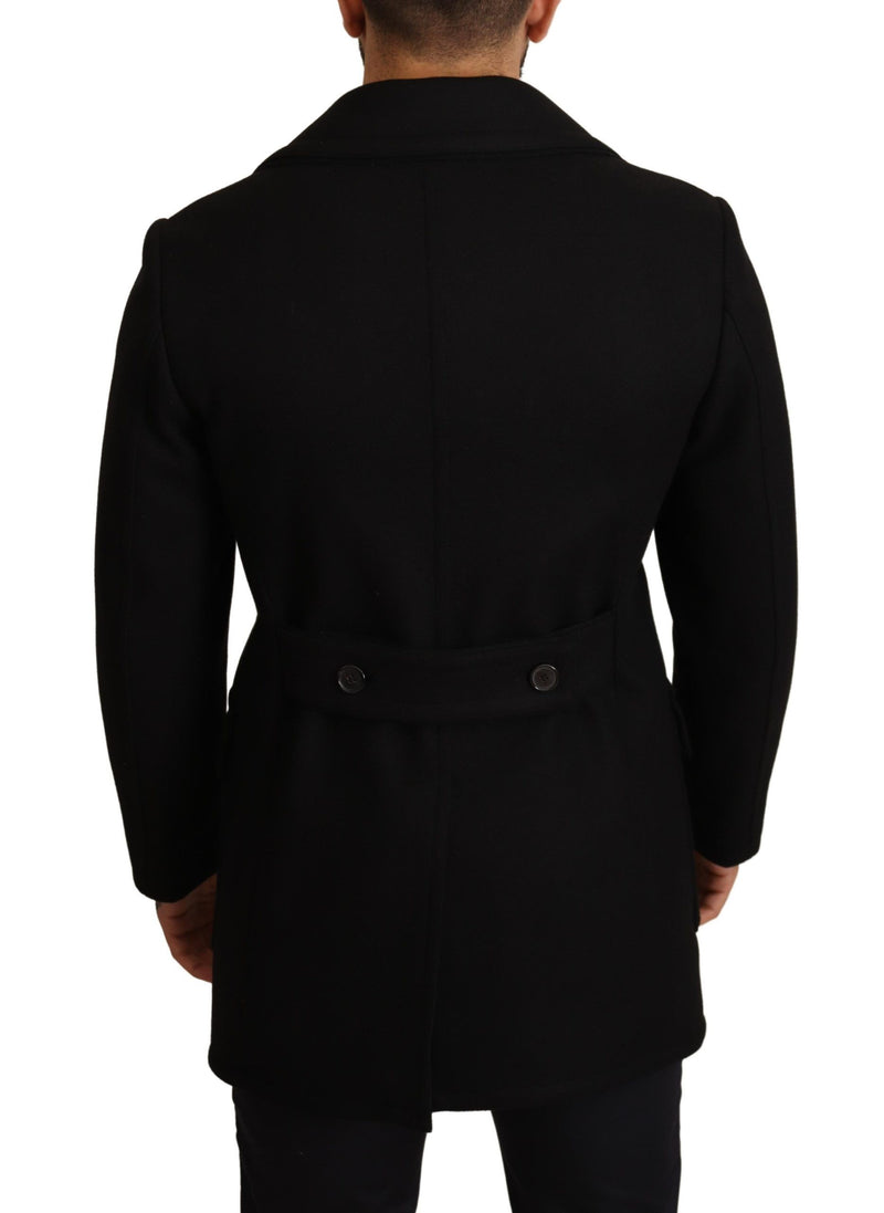 Elegant Black Double Breasted Trench Coat Dolce & Gabbana