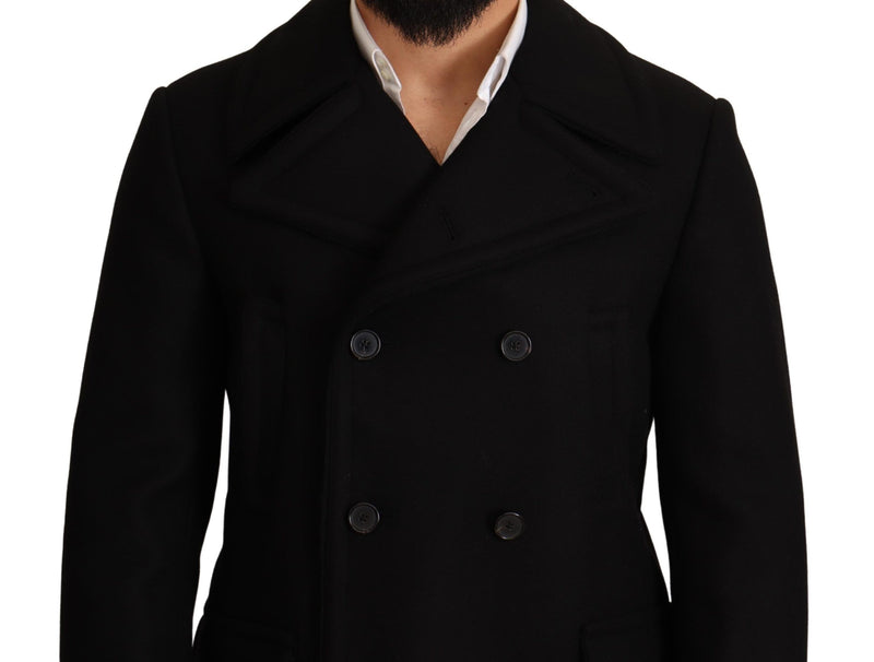 Elegant Black Double Breasted Trench Coat Dolce & Gabbana