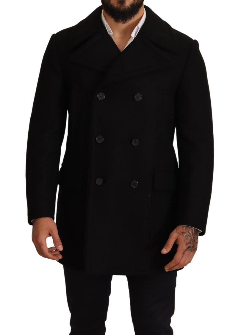 Elegant Black Double Breasted Trench Coat Dolce & Gabbana