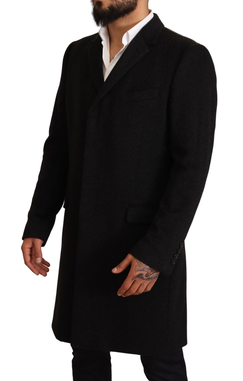 Elegant Gray Long Overcoat in Pure Cashmere Dolce & Gabbana