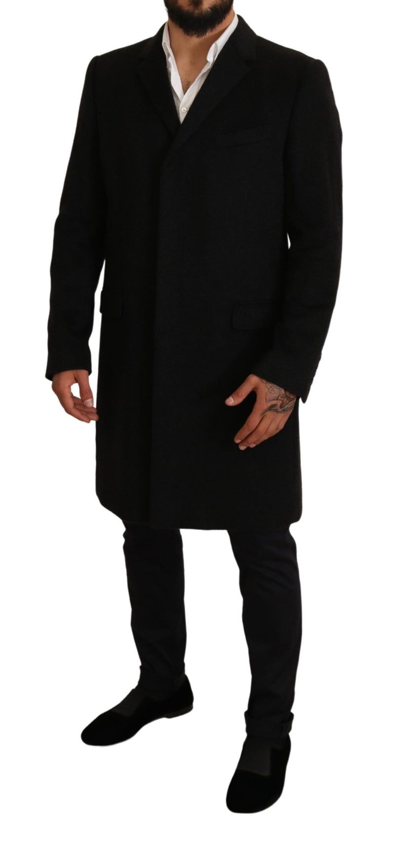 Elegant Gray Long Overcoat in Pure Cashmere Dolce & Gabbana