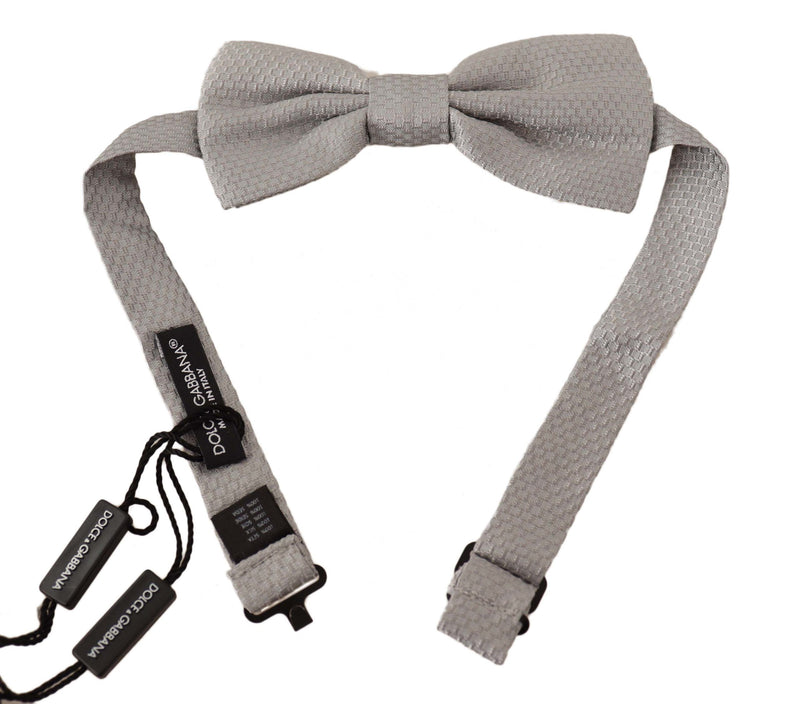 Elegant Silver Silk Bow Tie Dolce & Gabbana