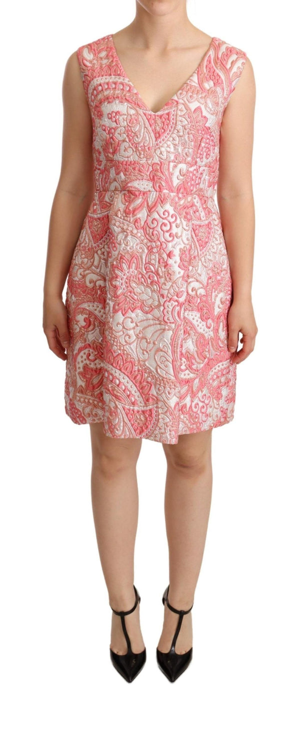 Elegant Pink Jacquard Floral Sheath Dress Dolce & Gabbana