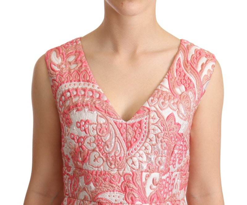 Elegant Pink Jacquard Floral Sheath Dress Dolce & Gabbana