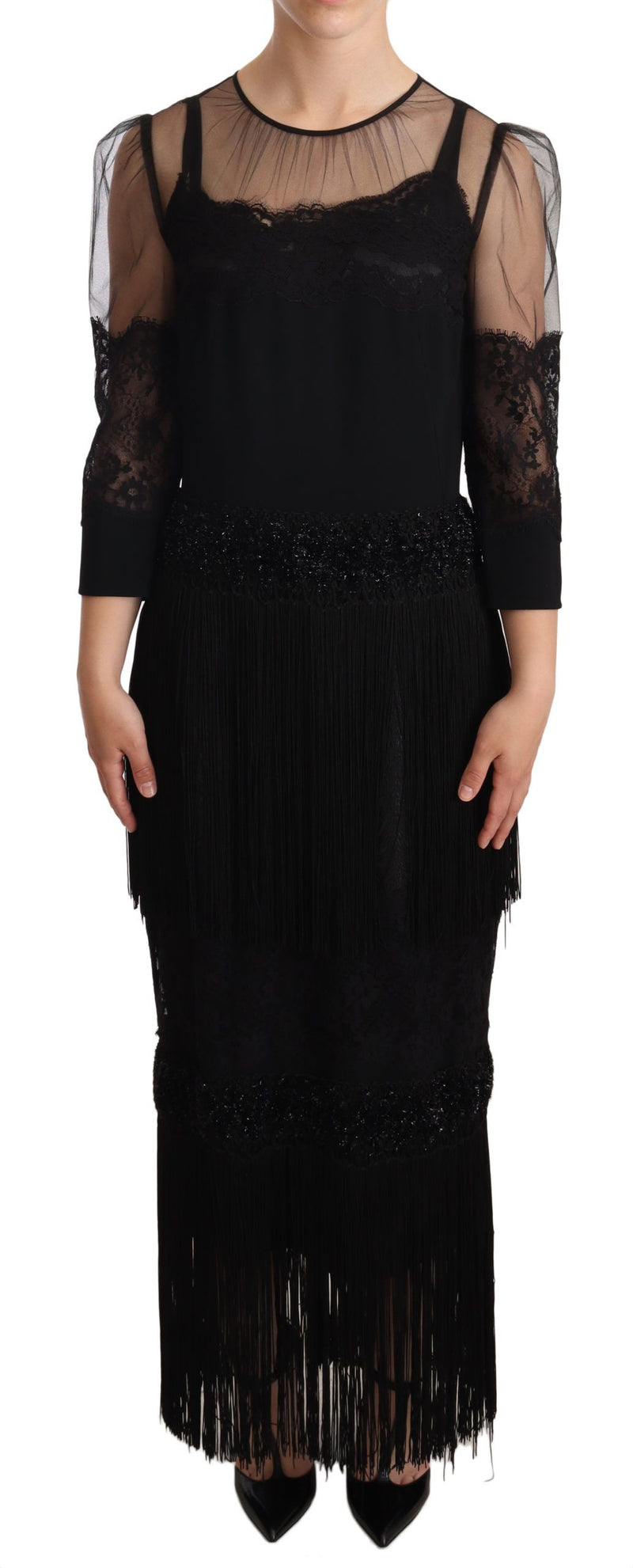 Elegant Lace Midi Dress in Black Dolce & Gabbana