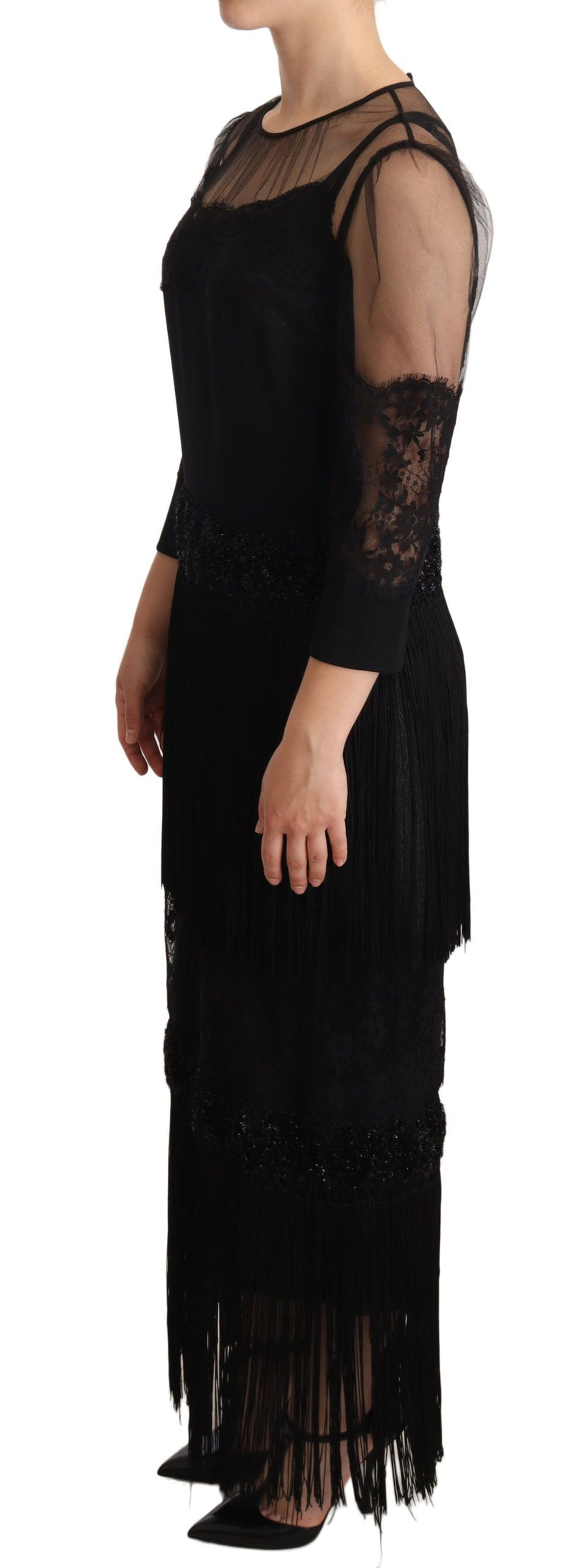 Elegant Lace Midi Dress in Black Dolce & Gabbana