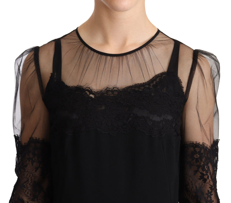 Elegant Lace Midi Dress in Black Dolce & Gabbana