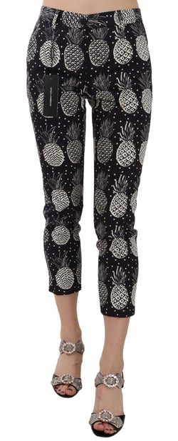 Chic Black Pineapple Print Skinny Capri Pants Dolce & Gabbana