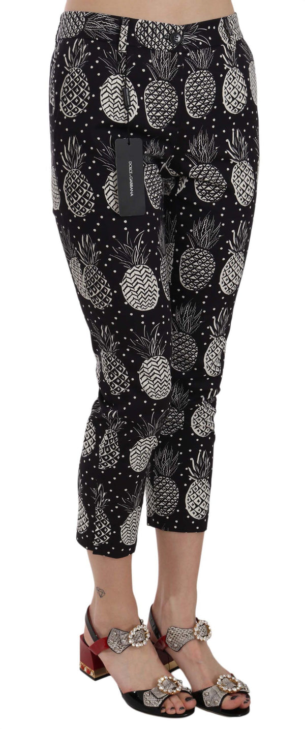 Chic Black Pineapple Print Skinny Capri Pants Dolce & Gabbana