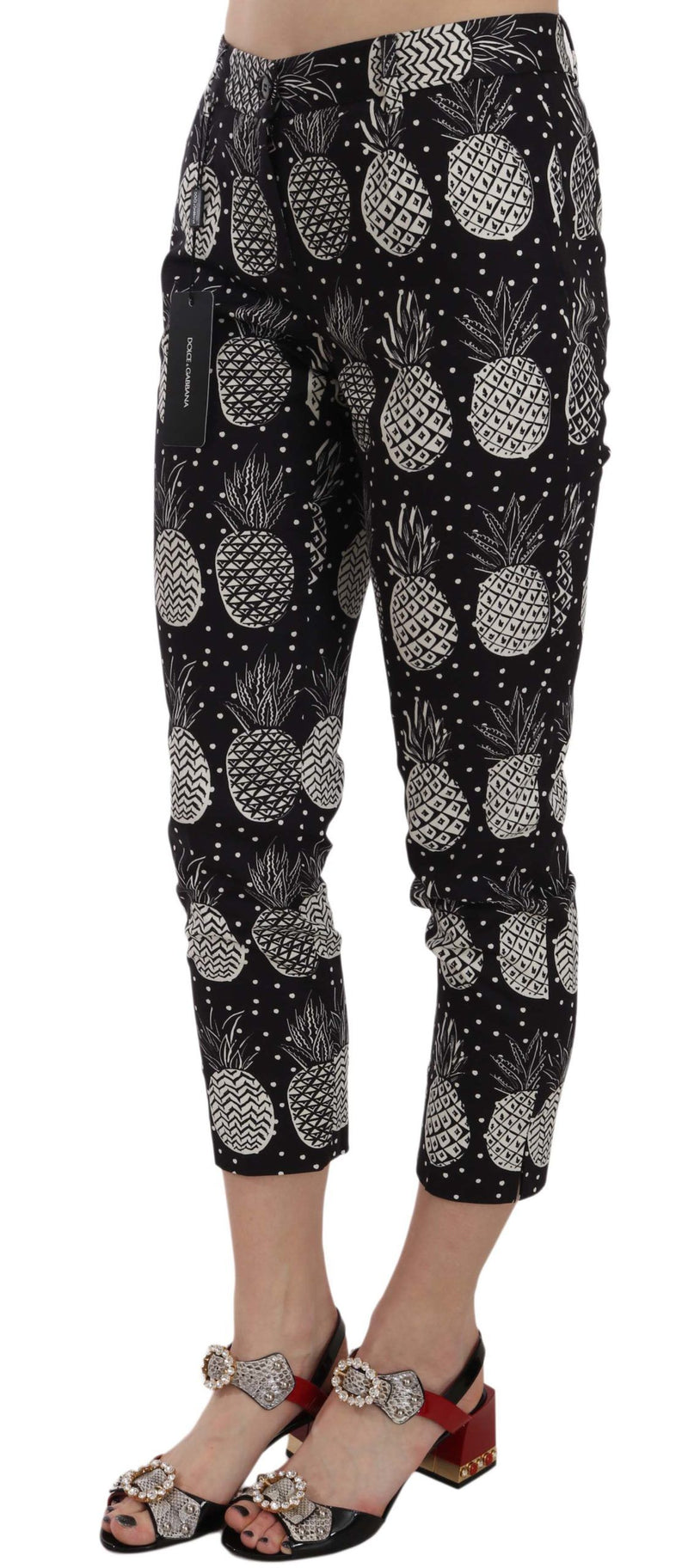 Chic Black Pineapple Print Skinny Capri Pants Dolce & Gabbana