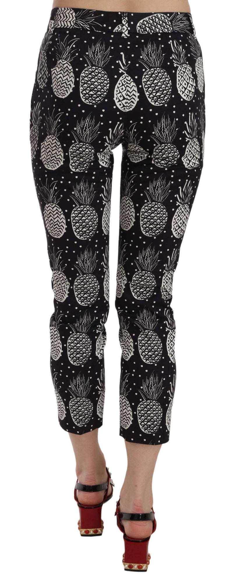 Chic Black Pineapple Print Skinny Capri Pants Dolce & Gabbana