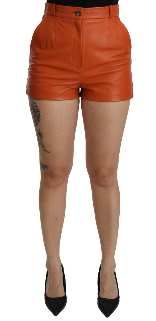 Chic Orange Leather High Waist Hot Pants Dolce & Gabbana