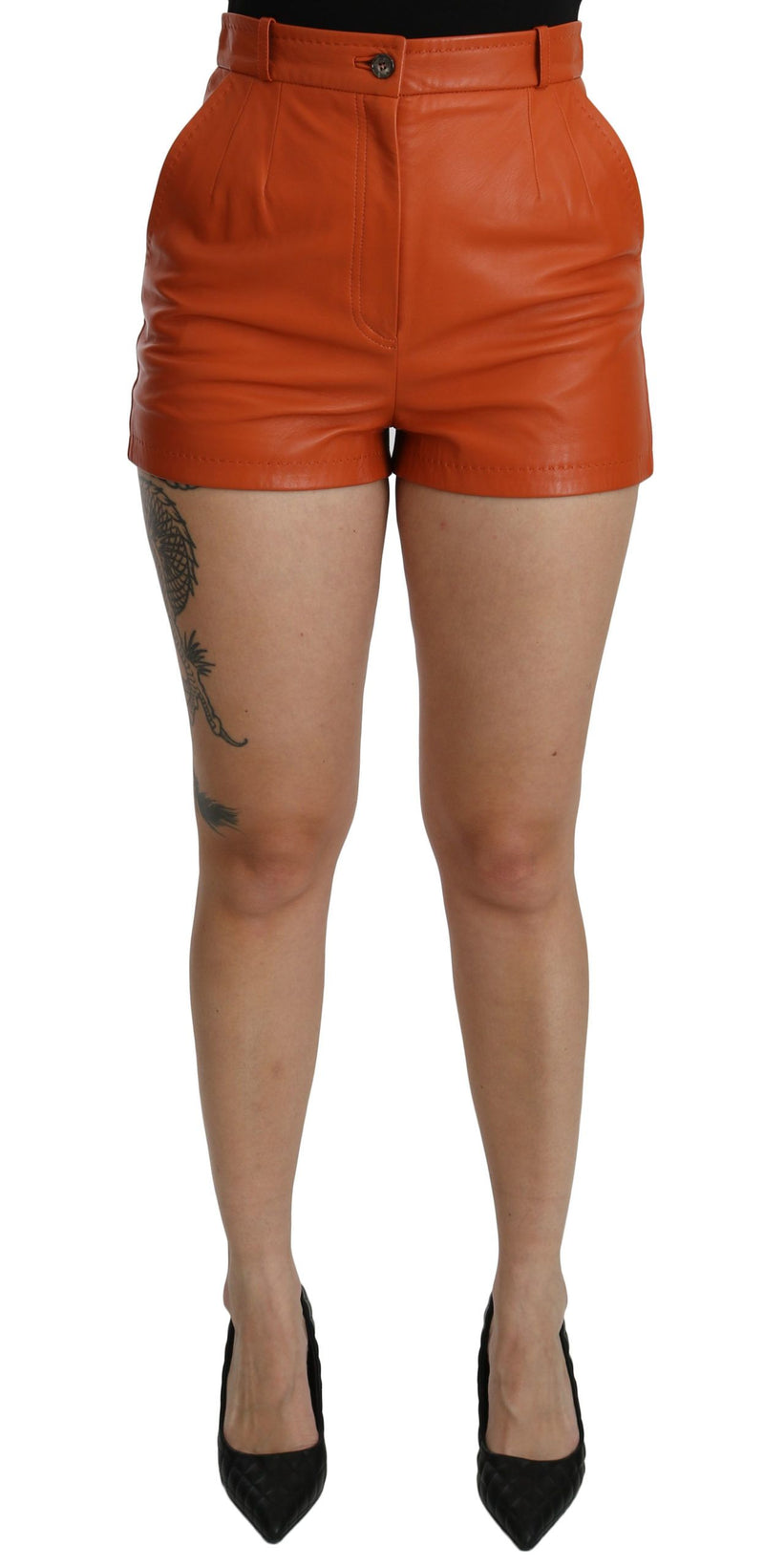 Chic Orange Leather High Waist Hot Pants Dolce & Gabbana