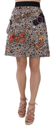 Silver Embellished High Waist Mini Skirt Dolce & Gabbana