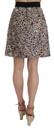 Silver Embellished High Waist Mini Skirt Dolce & Gabbana