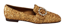 Elegant Gold Sequin Crystal Flats Dolce & Gabbana