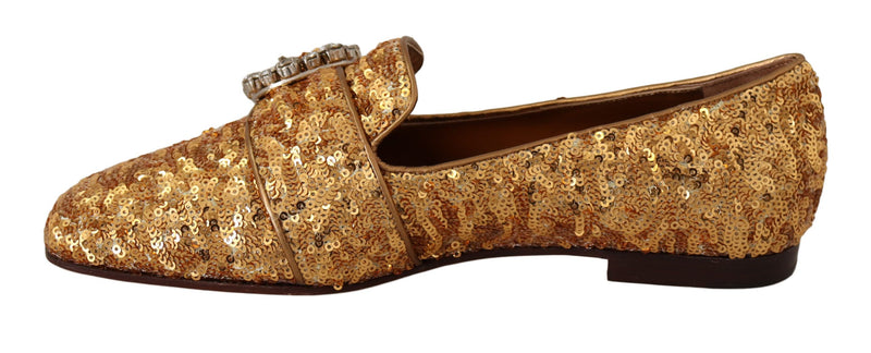 Elegant Gold Sequin Crystal Flats Dolce & Gabbana