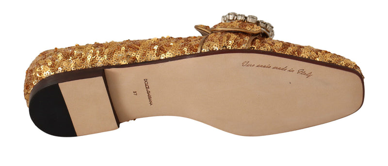 Elegant Gold Sequin Crystal Flats Dolce & Gabbana