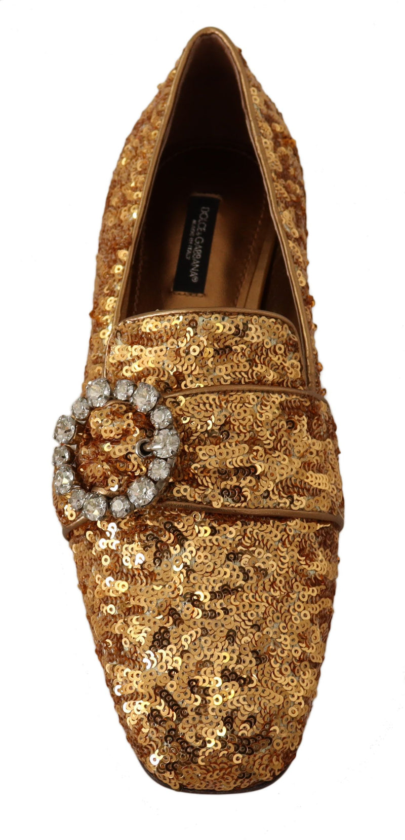 Elegant Gold Sequin Crystal Flats Dolce & Gabbana