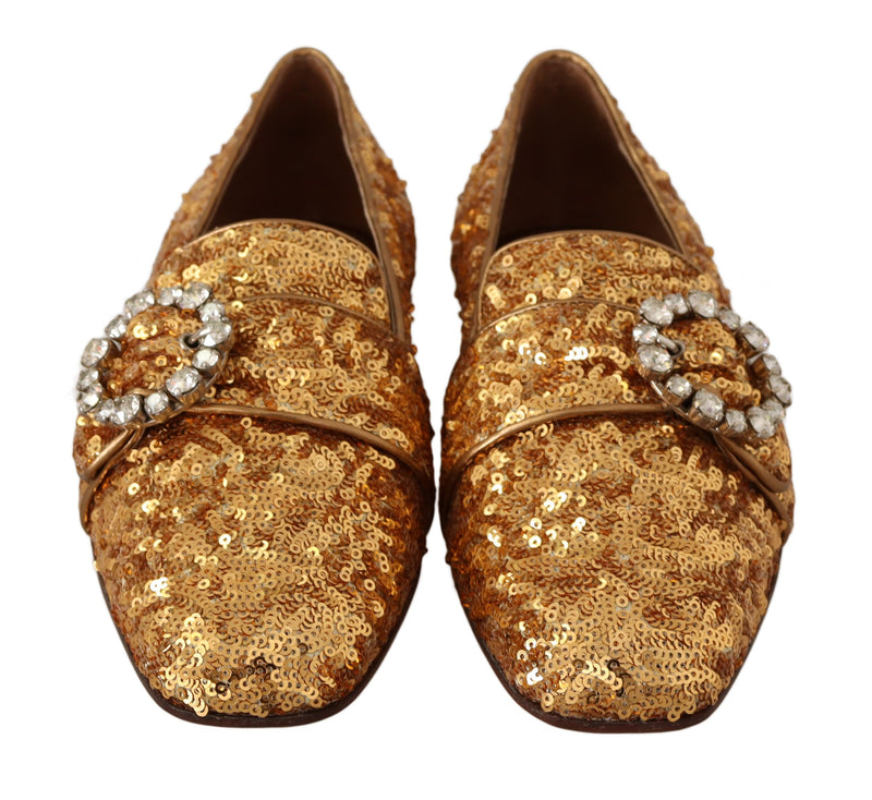 Elegant Gold Sequin Crystal Flats Dolce & Gabbana