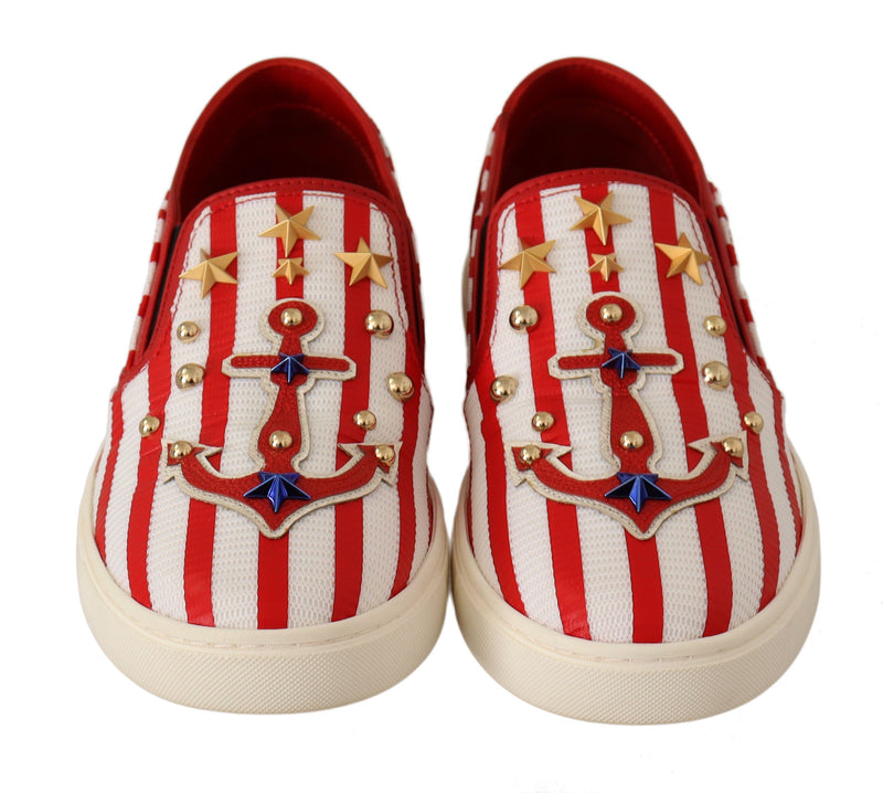 Stripe Print Studded Loafers Dolce & Gabbana