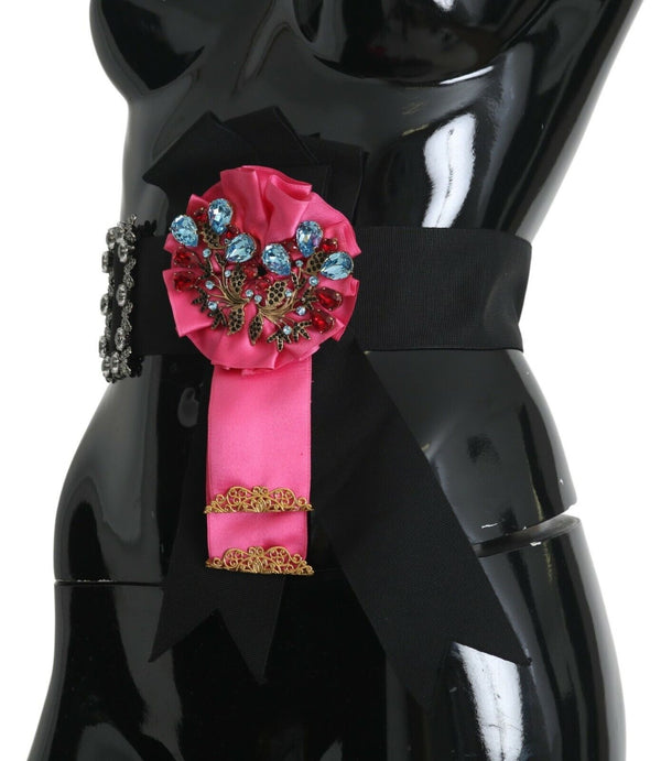 Elegant Floral Crystal Ribbon Waist Belt Dolce & Gabbana