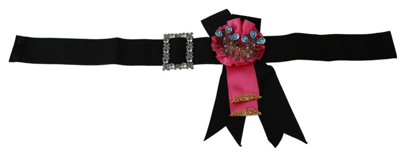 Elegant Floral Crystal Ribbon Waist Belt Dolce & Gabbana