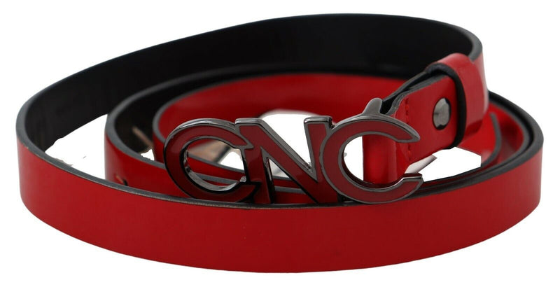 Chic Red Leather Waist Belt with Black-Tone Buckle Costume National