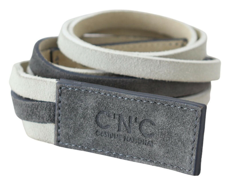 Chic White Leather Logo Belt Costume National