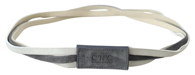 Chic White Leather Logo Belt Costume National