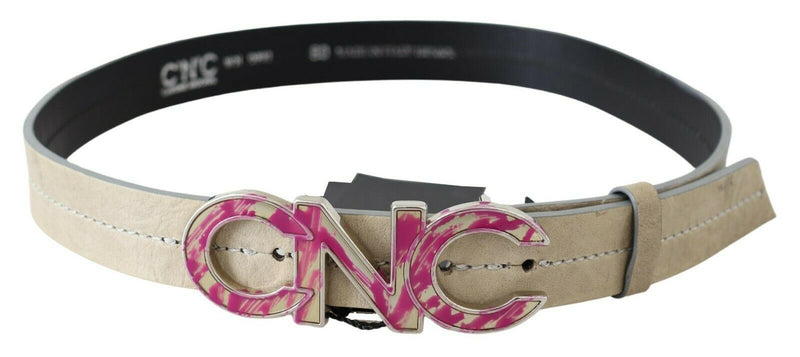 Beige Leather Fashion Belt with Logo Detail Costume National