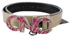 Beige Leather Fashion Belt with Logo Detail Costume National