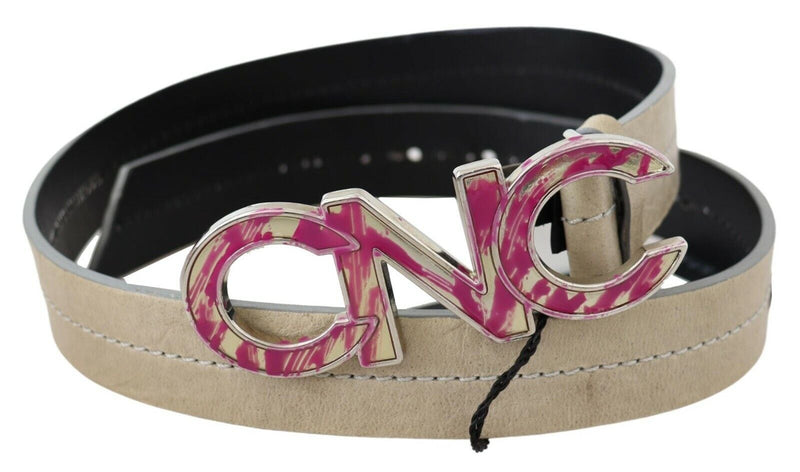 Beige Leather Fashion Belt with Logo Detail Costume National