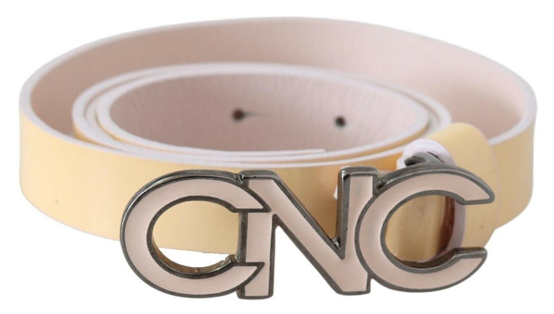 Chic Beige Logo Leather Belt Costume National