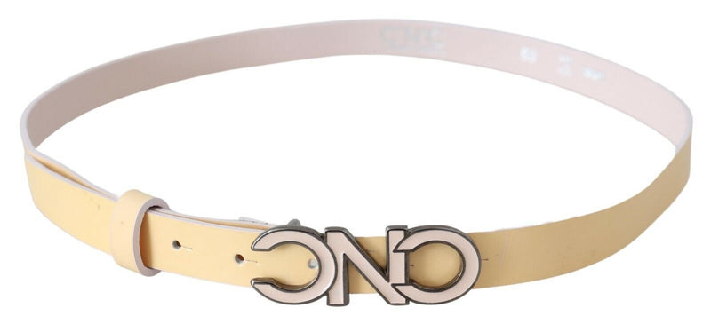 Chic Beige Logo Leather Belt Costume National