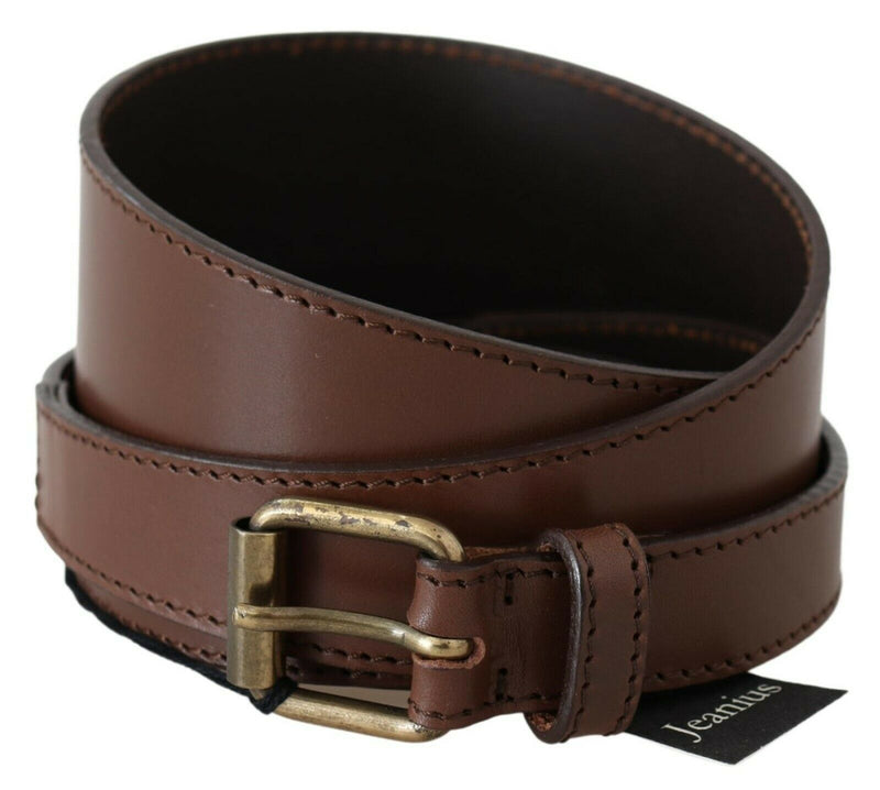 Chic Brown Leather Fashion Belt with Bronze-Tone Hardware PLEIN SUD