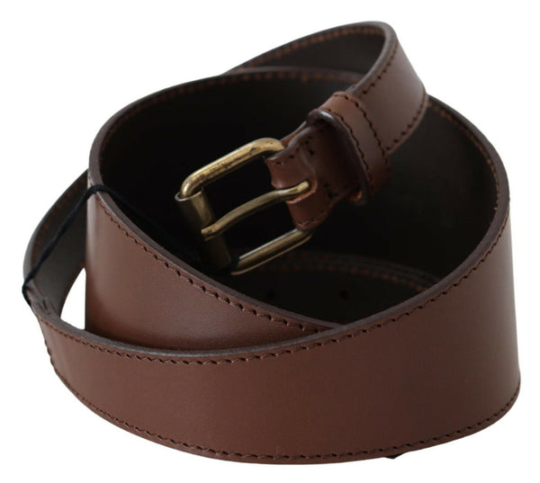 Chic Brown Leather Fashion Belt with Bronze-Tone Hardware PLEIN SUD