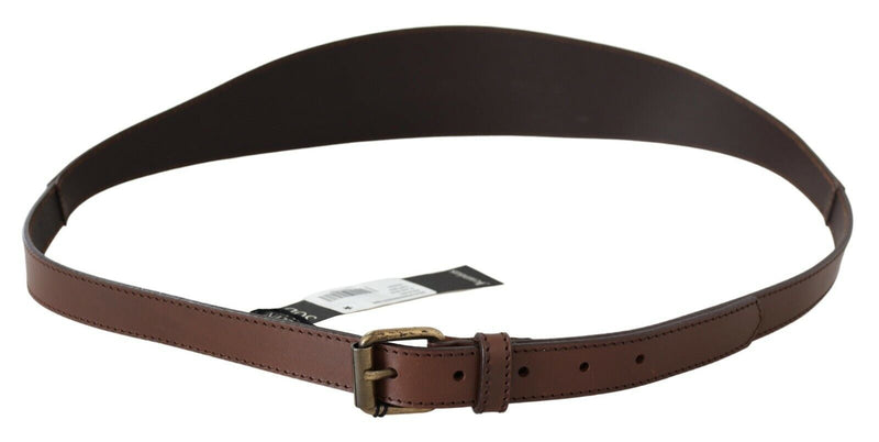 Chic Brown Leather Fashion Belt with Bronze-Tone Hardware PLEIN SUD