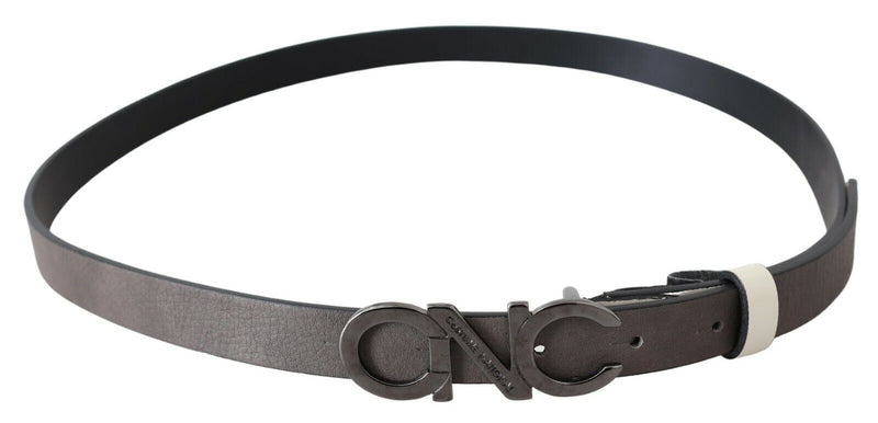 Metallic Gray Italian Leather Fashion Belt Costume National