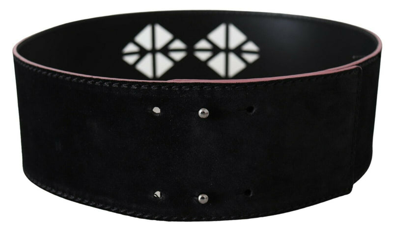 Elegant Wide Leather Fashion Belt with Metal Accents Costume National